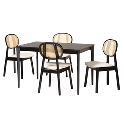 Baxton Studio Darrion Mid-Century Modern Cream Fabric and Black Finished Wood 5-Piece Dining Set